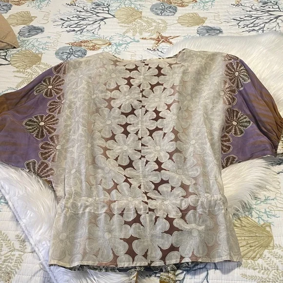 Anthropologie Burlapp Cotton Silk Floral Blouse Small